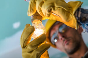 Electrician with light bulb